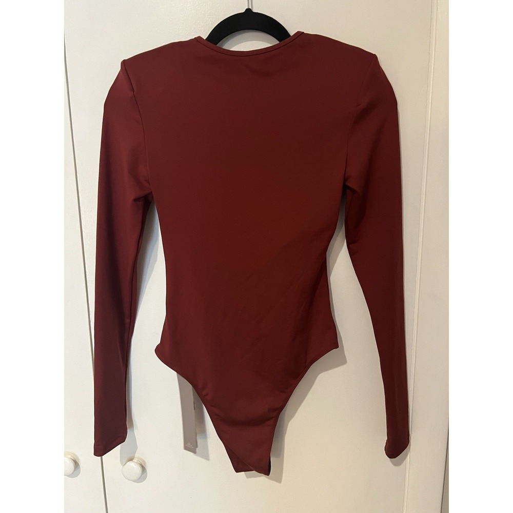 NWT Missguided Women's XS Maroon‎ Long Sleeve Bodysuit With Shoulder Pads